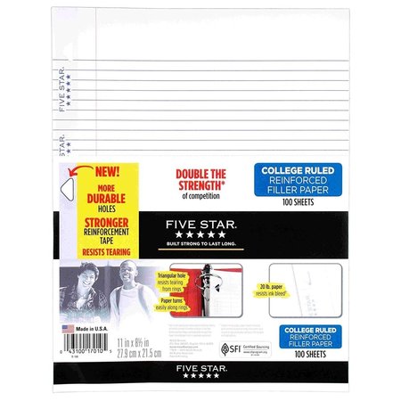 ACCO Acco Brands 17010 Five Star Filler Paper; College Ruled; ReinForced; Loose Leaf Paper - 11 x 8.5 in. 17010